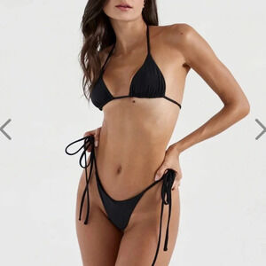 NWT OneOne Swimwear SET Bikini Black Ariel Noir Ribbed Padded New Cheeky